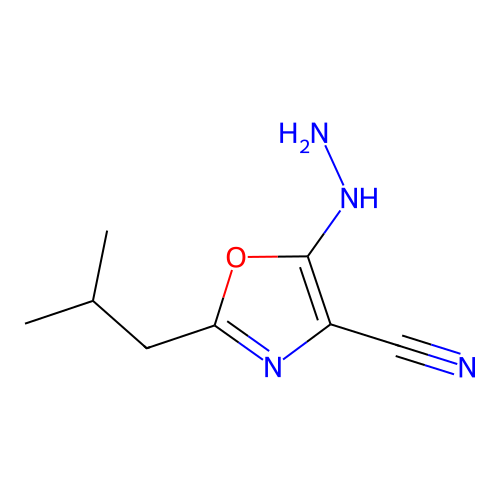 5-Hydrazinyl-2-(2-methylpropyl)-1,3-oxazole-4-carbonitrile structure