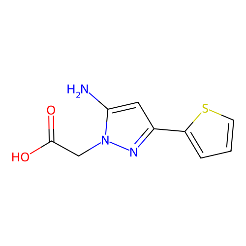 2-(5-amino-3-(thiophen-2-yl)-1H-pyrazol-1-yl)acetic acid structure
