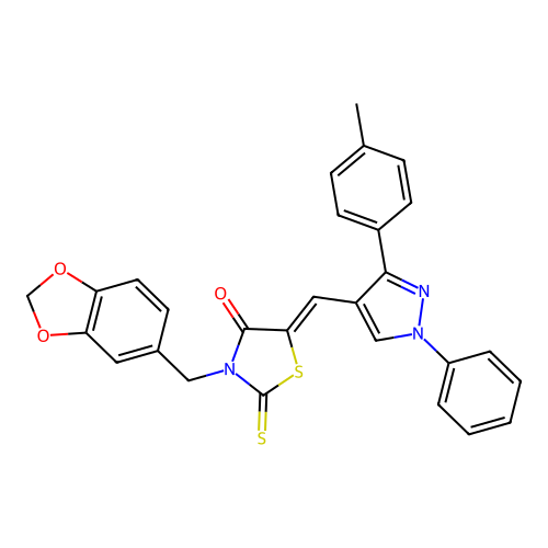 (5Z)-3-(1,3-benzodioxol-5-ylmethyl)-5-{[3-(4-methylphenyl)-1-phenyl-1H-pyrazol-4-yl]methylidene}-2-thioxo-1,3-thiazolidin-4-one structure