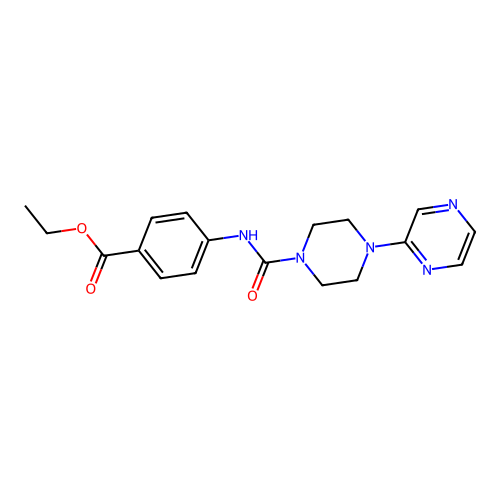 Benzoic acid, 4-[[(4-pyrazinyl-1-piperazinyl)carbonyl]amino]-, ethyl ester structure