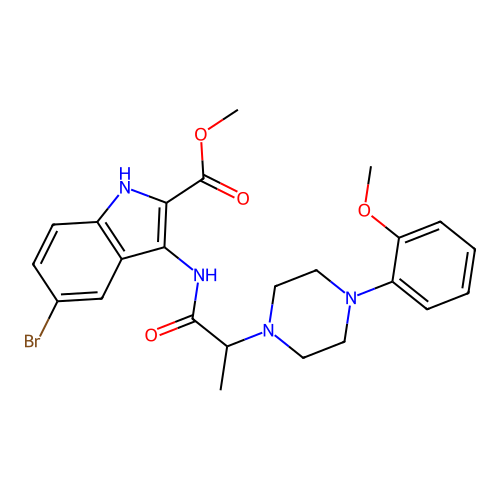 Methyl 5-bromo-3-[2-[4-(2-methoxyphenyl)piperazin-1-yl]propanoylamino]-1H-indole-2-carboxylate structure