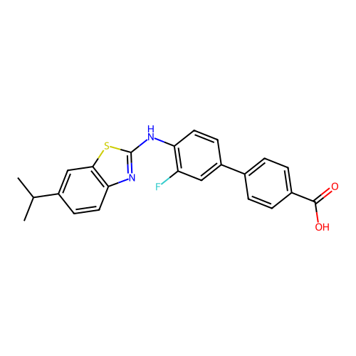 4-[3-Fluoro-4-[(6-propan-2-yl-1,3-benzothiazol-2-yl)amino]phenyl]benzoic acid structure