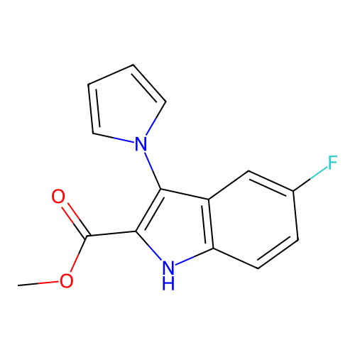 methyl 5-fluoro-3-(1H-pyrrol-1-yl)-1H-indole-2-carboxylate structure