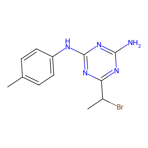 6-(1-bromoethyl)-N-(4-methylphenyl)-1,3,5-triazine-2,4-diamine structure