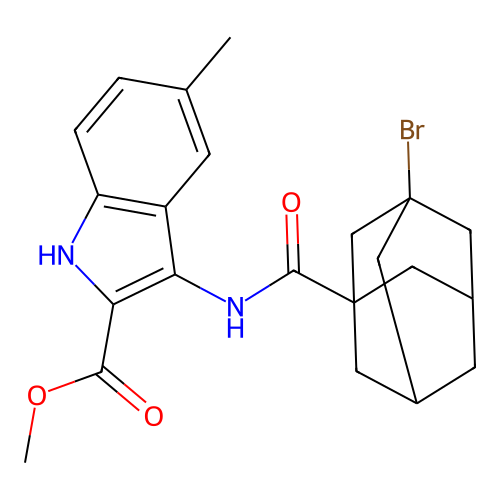 methyl 3-((1r,3s,5R,7S)-3-bromoadamantane-1-carboxamido)-5-methyl-1H-indole-2-carboxylate structure