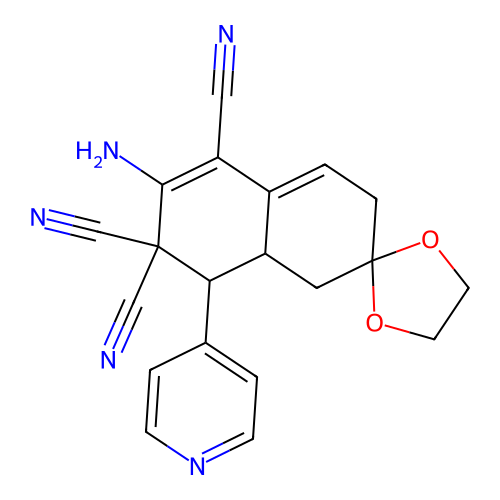 2'-amino-4'-pyridin-4-ylspiro[1,3-dioxolane-2,6'-4,4a,5,7-tetrahydronaphthalene]-1',3',3'-tricarbonitrile structure