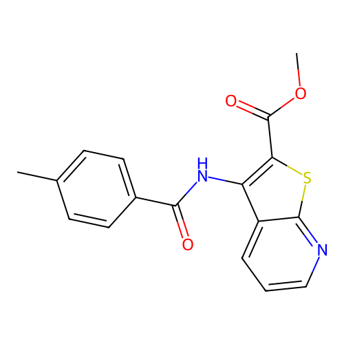 Methyl 3-[(4-methylbenzoyl)amino]thieno[2,3-b]pyridine-2-carboxylate structure