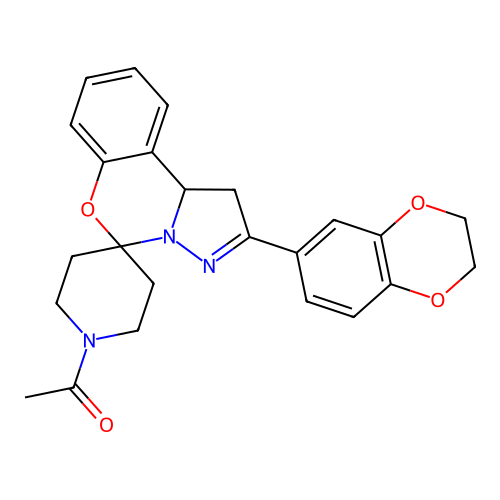 1-(2-(2,3-dihydrobenzo[b][1,4]dioxin-6-yl)-1,10b-dihydrospiro[benzo[e]pyrazolo[1,5-c][1,3]oxazine-5,4'-piperidin]-1'-yl)ethanone structure