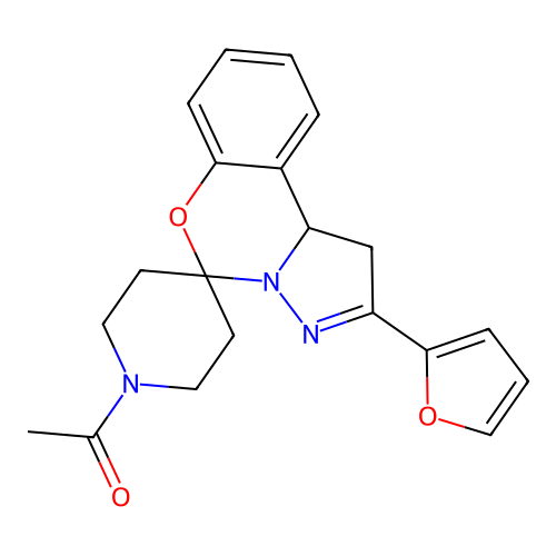 1-(2-(furan-2-yl)-1,10b-dihydrospiro[benzo[e]pyrazolo[1,5-c][1,3]oxazine-5,4'-piperidin]-1'-yl)ethanone structure