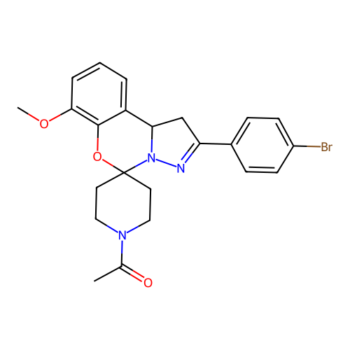 1-(2-(4-bromophenyl)-7-methoxy-1,10b-dihydrospiro[benzo[e]pyrazolo[1,5-c][1,3]oxazine-5,4'-piperidin]-1'-yl)ethanone structure