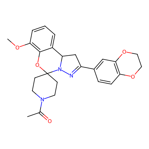 1-(2-(2,3-dihydrobenzo[b][1,4]dioxin-6-yl)-7-methoxy-1,10b-dihydrospiro[benzo[e]pyrazolo[1,5-c][1,3]oxazine-5,4'-piperidin]-1'-yl)ethanone structure