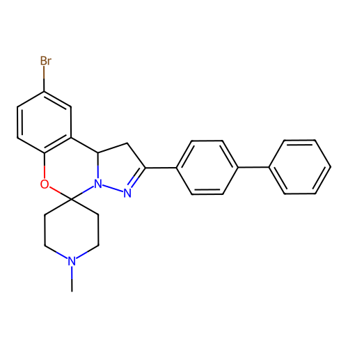 2'-(biphenyl-4-yl)-9'-bromo-1-methyl-1',10b'-dihydrospiro[piperidine-4,5'-pyrazolo[1,5-c][1,3]benzoxazine] structure