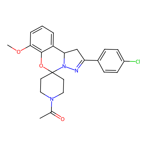 1-(2-(4-chlorophenyl)-7-methoxy-1,10b-dihydrospiro[benzo[e]pyrazolo[1,5-c][1,3]oxazine-5,4'-piperidin]-1'-yl)ethanone structure