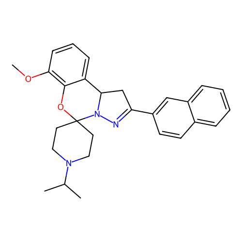 1'-isopropyl-7-methoxy-2-(naphthalen-2-yl)-1,10b-dihydrospiro[benzo[e]pyrazolo[1,5-c][1,3]oxazine-5,4'-piperidine] structure