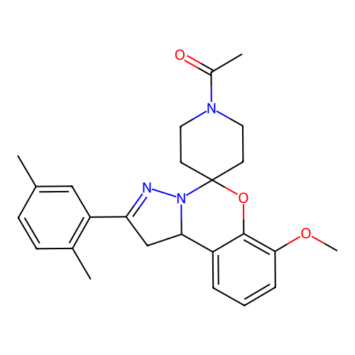 1-(2-(2,5-dimethylphenyl)-7-methoxy-1,10b-dihydrospiro[benzo[e]pyrazolo[1,5-c][1,3]oxazine-5,4'-piperidin]-1'-yl)ethanone structure