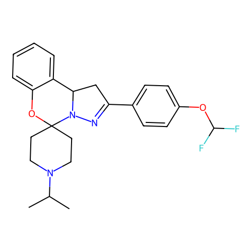 2'-[4-(difluoromethoxy)phenyl]-1-(propan-2-yl)-1',10b'-dihydrospiro[piperidine-4,5'-pyrazolo[1,5-c][1,3]benzoxazine] structure