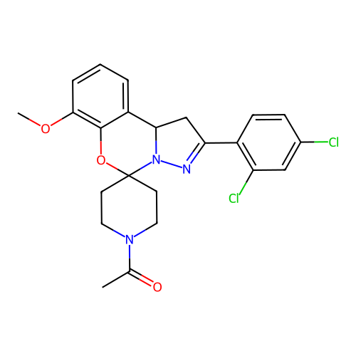 1-(2-(2,4-dichlorophenyl)-7-methoxy-1,10b-dihydrospiro[benzo[e]pyrazolo[1,5-c][1,3]oxazine-5,4'-piperidin]-1'-yl)ethanone structure