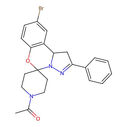 1-(9-bromo-2-phenyl-1,10b-dihydrospiro[benzo[e]pyrazolo[1,5-c][1,3]oxazine-5,4'-piperidin]-1'-yl)ethanone structure
