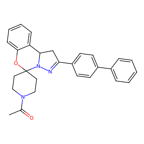 1-(2-([1,1'-biphenyl]-4-yl)-1,10b-dihydrospiro[benzo[e]pyrazolo[1,5-c][1,3]oxazine-5,4'-piperidin]-1'-yl)ethanone structure