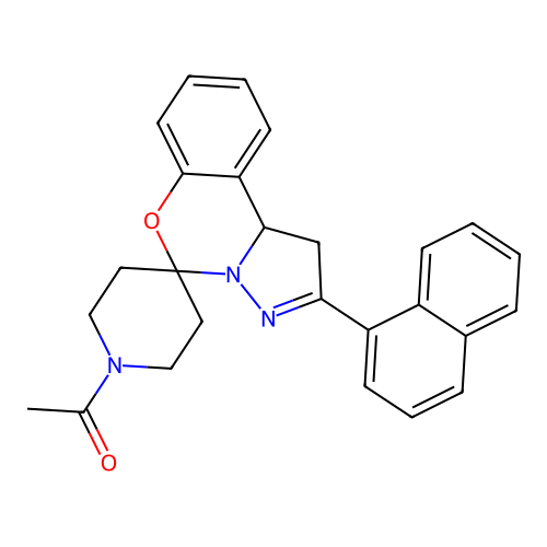 1-(2-(naphthalen-1-yl)-1,10b-dihydrospiro[benzo[e]pyrazolo[1,5-c][1,3]oxazine-5,4'-piperidin]-1'-yl)ethanone structure