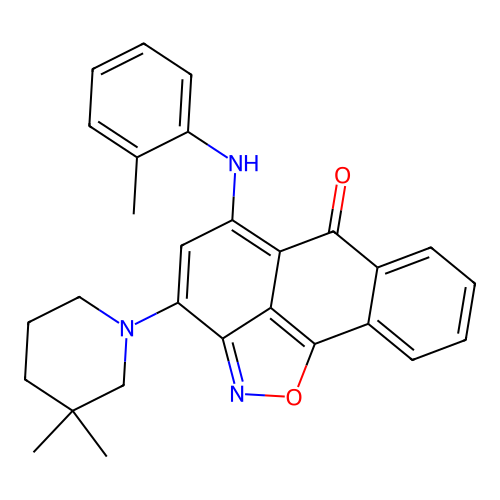 3-(3,3-dimethylpiperidin-1-yl)-5-(o-tolylamino)-6H-anthra[1,9-cd]isoxazol-6-one structure