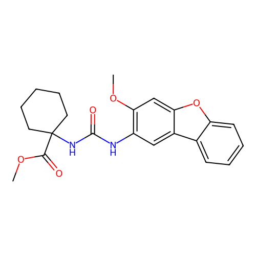 Methyl 1-(3-(3-methoxydibenzo[b,d]furan-2-yl)ureido)cyclohexanecarboxylate structure