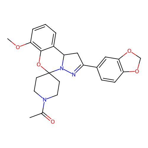 1-(2-(benzo[d][1,3]dioxol-5-yl)-7-methoxy-1,10b-dihydrospiro[benzo[e]pyrazolo[1,5-c][1,3]oxazine-5,4'-piperidin]-1'-yl)ethanone structure