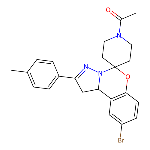 1-(9-bromo-2-(p-tolyl)-1,10b-dihydrospiro[benzo[e]pyrazolo[1,5-c][1,3]oxazine-5,4'-piperidin]-1'-yl)ethanone structure