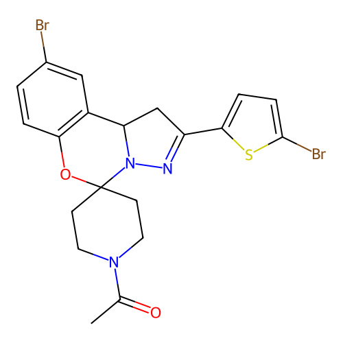1-(9-bromo-2-(5-bromothiophen-2-yl)-1,10b-dihydrospiro[benzo[e]pyrazolo[1,5-c][1,3]oxazine-5,4'-piperidin]-1'-yl)ethanone structure