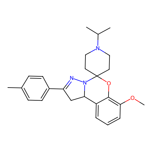 1'-isopropyl-7-methoxy-2-(p-tolyl)-1,10b-dihydrospiro[benzo[e]pyrazolo[1,5-c][1,3]oxazine-5,4'-piperidine] structure