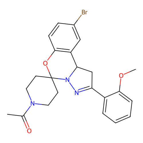 1-(9-bromo-2-(2-methoxyphenyl)-1,10b-dihydrospiro[benzo[e]pyrazolo[1,5-c][1,3]oxazine-5,4'-piperidin]-1'-yl)ethanone structure