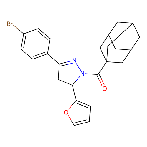 1-adamantyl-[3-(4-bromophenyl)-5-(2-furyl)-4,5-dihydropyrazol-1-yl]methanone structure