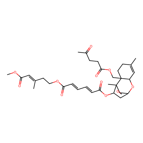 Trichothec-9-ene-4,15-diol, 12,13-epoxy-, 4-(5-methyl-3-methyl-5-oxo-3-pentenyl 2,4-hexadienoate) 15-(4-oxopentanoate), (4beta(2E,4E,6(E)))- structure