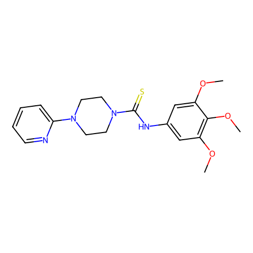(4-(2-Pyridyl)piperazinyl)[(3,4,5-trimethoxyphenyl)amino]methane-1-thione structure