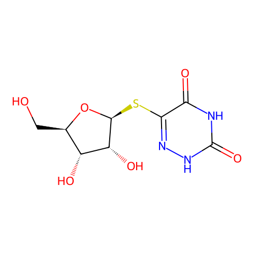 6-(((2S,3R,4S,5R)-3,4-dihydroxy-5-(hydroxymethyl)tetrahydrofuran-2-yl)thio)-1,2,4-triazine-3,5(2H,4H)-dione structure