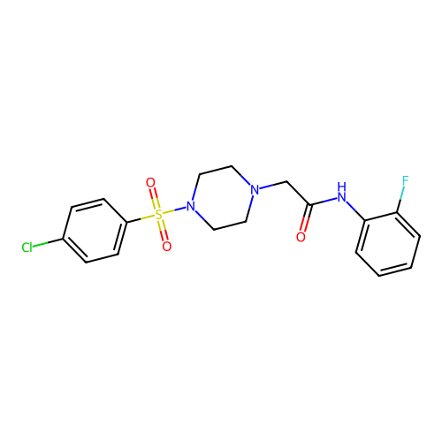 2-[4-(4-chlorophenyl)sulfonylpiperazin-1-yl]-N-(2-fluorophenyl)acetamide structure