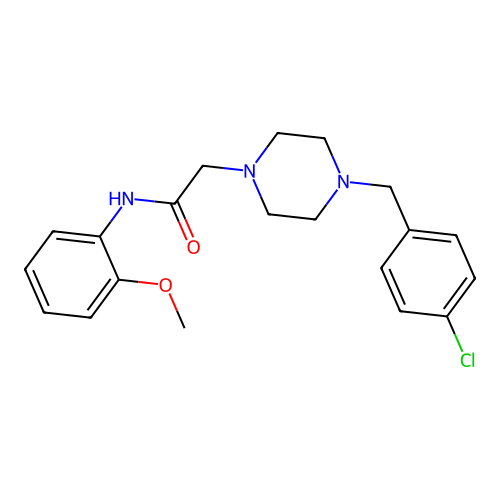 2-[4-[(4-chlorophenyl)methyl]piperazin-1-yl]-N-(2-methoxyphenyl)acetamide structure