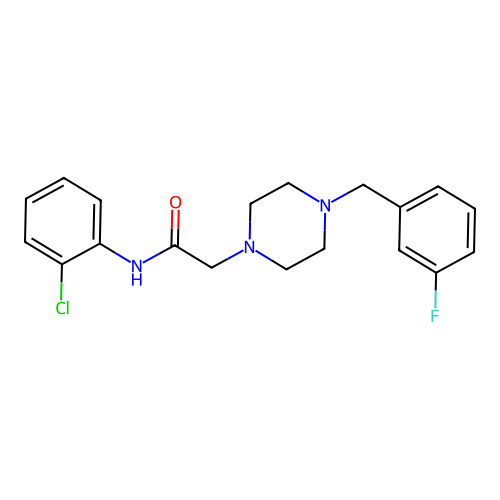 N-(2-chlorophenyl)-2-[4-[(3-fluorophenyl)methyl]piperazin-1-yl]acetamide structure