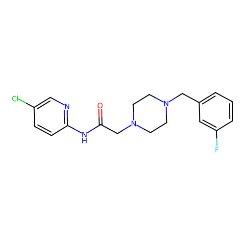 N-(5-chloropyridin-2-yl)-2-[4-[(3-fluorophenyl)methyl]piperazin-1-yl]acetamide structure
