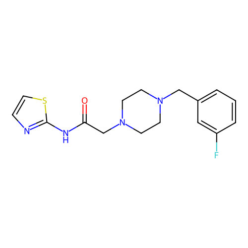 2-[4-[(3-fluorophenyl)methyl]piperazin-1-yl]-N-(1,3-thiazol-2-yl)acetamide structure