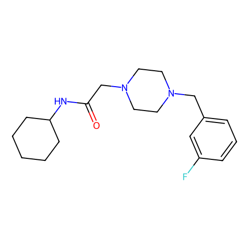 N-cyclohexyl-2-[4-[(3-fluorophenyl)methyl]piperazin-1-yl]acetamide structure