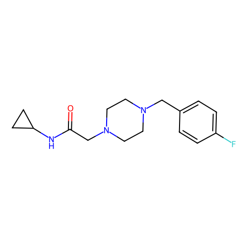 N-cyclopropyl-2-[4-[(4-fluorophenyl)methyl]piperazin-1-yl]acetamide structure