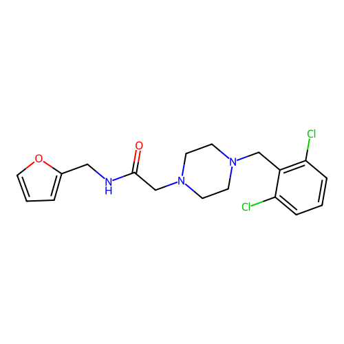 2-[4-[(2,6-dichlorophenyl)methyl]piperazin-1-yl]-N-(furan-2-ylmethyl)acetamide structure