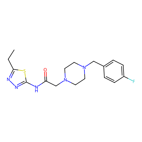 N-(5-ethyl-1,3,4-thiadiazol-2-yl)-2-[4-[(4-fluorophenyl)methyl]piperazin-1-yl]acetamide structure
