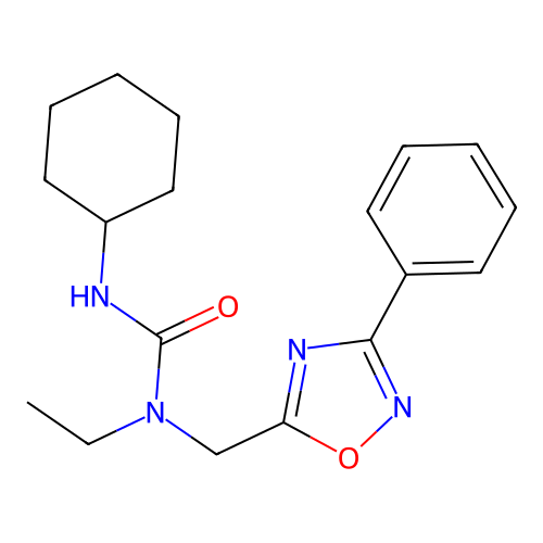 3-Cyclohexyl-1-ethyl-1-[(3-phenyl-1,2,4-oxadiazol-5-yl)methyl]urea structure