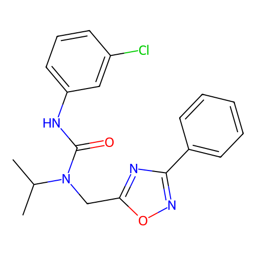 3-(3-Chlorophenyl)-1-[(3-phenyl-1,2,4-oxadiazol-5-yl)methyl]-1-propan-2-ylurea structure