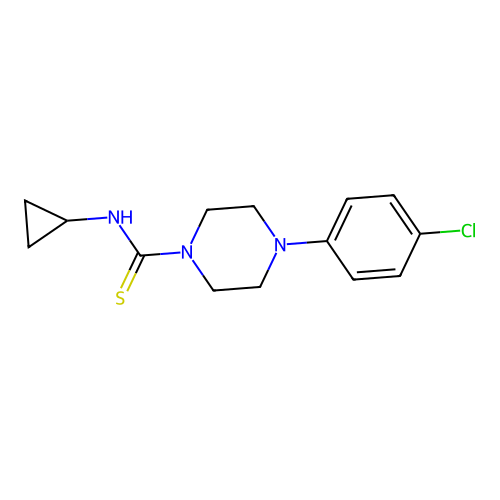 4-(4-chlorophenyl)-N-cyclopropylpiperazine-1-carbothioamide structure
