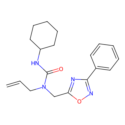3-Cyclohexyl-1-[(3-phenyl-1,2,4-oxadiazol-5-yl)methyl]-1-prop-2-enylurea structure