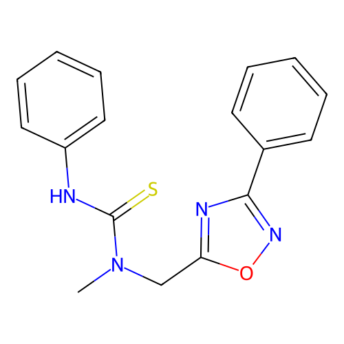 1-Methyl-3-phenyl-1-[(3-phenyl-1,2,4-oxadiazol-5-yl)methyl]thiourea structure