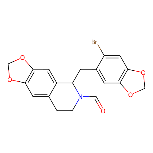 5-[(6-bromo-1,3-benzodioxol-5-yl)methyl]-7,8-dihydro-5H-[1,3]dioxolo[4,5-g]isoquinoline-6-carbaldehyde structure